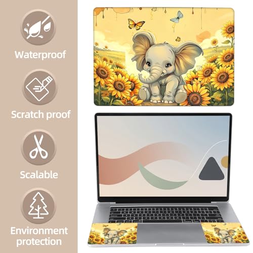 Universal Laptop Skin Sticker for 12/13/14/15.6 Inch Laptops, Reusable Vinyl Laptop Decal Cover, Waterproof Scratch Resistant Notebook Skin with 2 Wrist Pads,Cute Elephant - color: Cute Elephant