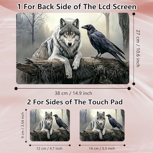 Laptop Skin Sticker Decal 12" 13" 13.3" 14" 15" 15.6",Waterproof Scratch Resistant Vinyl,Reusable Easy to Apply,for MacBook HP Dell Notebooks Netbooks Laptop,2 Wrist Pads,Crow Wolf Forest - color: Crow Wolf Forest