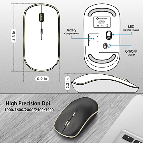 JOYACCESS Silent Wireless Mouse, Portable USB Mouse with 5 Adjustable DPI Levels for Desktop, Notebook, MacBook, Chromebook, PC (Black Gold) - color: Black Gold