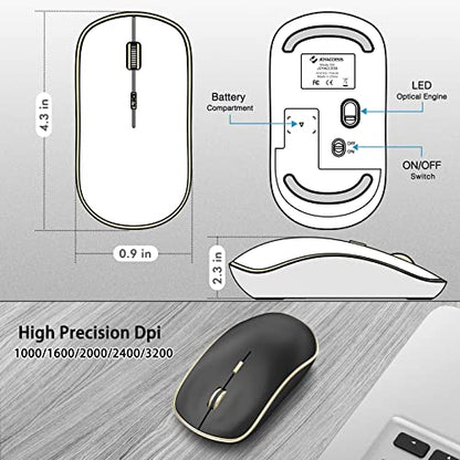 JOYACCESS Silent Wireless Mouse, Portable USB Mouse with 5 Adjustable DPI Levels for Desktop, Notebook, MacBook, Chromebook, PC (Black Gold) - color: Black Gold