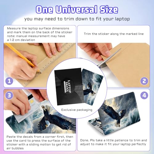 Universal Laptop Skin Sticker Decal, Compatible with MacBook HP Dell Lenovo 12"-15.6", Reusable Vinyl Notebook Cover 3PCS Set, High-Recognition Film-Eagle Fly Over the sea - color: Eagle Fly over the sea