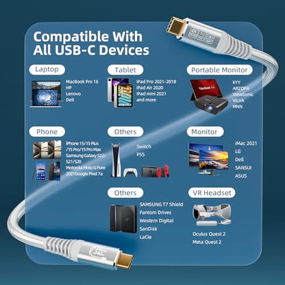 USB c Data Cable 10ft, USB c 3.2 gen 2 usbc to usbc Monitor Cable 4K@144Hz 20Gbps 240W Charging for iPhone 16,Galaxy S25 S24 Tablet,Laptop USBC Monitor Video Display White (10FT/3M) - size: 10FT/3M