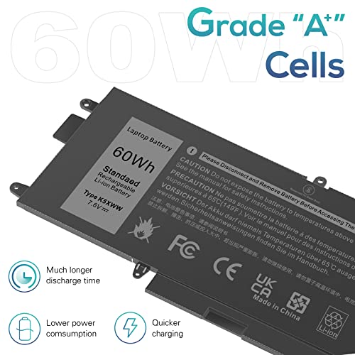 ASUNCELL 60Wh K5XWW Battery for Dell Latitude 5289 7389 7390 2-in-1 Series Notebook L3180 P29S001 P29S002 Laptop 6CYH6 71TG4 725KY J0PGR N18GG, 7.6V 3-Cell (NOT fits for Latitude 7390 Series) - size: K5XWW 11.34 × 5.55 × 0.73 in