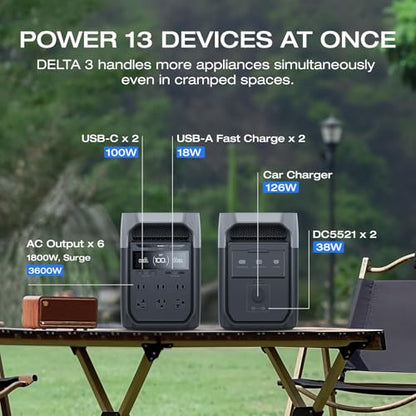 EF ECOFLOW Solar Generator Delta 3 with 220W Bifacial Panel, 1024Wh 1800W | Portable Power Station, LFP Battery 1800W AC/100W USB-C Output, Full Charge in 56 Min for Home Backup Power, Camping & RVs - style: DELTA 3+220W