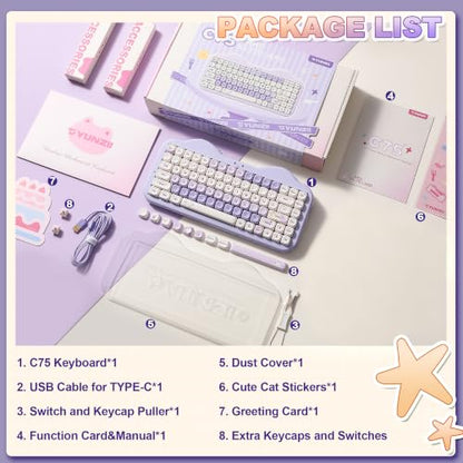 YUNZII C75 Cute 75% Wireless Mechanical Keyboard (Purple, Candy Switch) | Creamy Cake Keyboard, BT5.0/2.4G/USB-C, Hot-Swap, NKRO, PBT MOA Keycaps,5500mAh RGB Gasket Mount for Mac/Win/Gaming/Office - color: Purple, size: Candy Switch