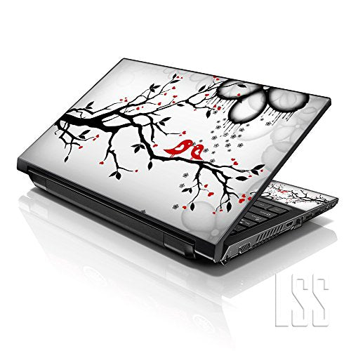 LSS 15 15.6 inches Laptop Sleeve Bag with Matching Laptop Skin Sticker Combo | Carrying Case w/Handle & Adjustable Shoulder Strap for 14" 15" 15.6" - Lovebirds Eyecatching Red On Black - color: Lovebirds Eyecatching Red on Black and White, size: 15 inch
