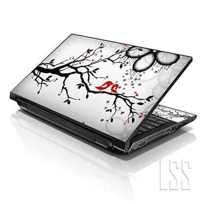 LSS 15 15.6 inches Laptop Sleeve Bag with Matching Laptop Skin Sticker Combo | Carrying Case w/Handle & Adjustable Shoulder Strap for 14" 15" 15.6" - Lovebirds Eyecatching Red On Black - color: Lovebirds Eyecatching Red on Black and White, size: 15 inch