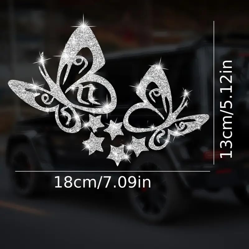 2pcs Sparkling Butterfly Star Sunflower Self-Adhesive PVC Rainbow Glittery Decal Sticker for Cars, Laptops, Trucks, Motorcycles Wall Window Luggage Scratch Cover Door Multi-Surface Decor Sticker
