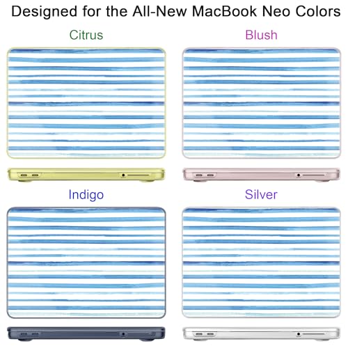 for MacBook Neo 13 Inch Case 2026 Release Model A3404, Blue Aesthetic Ultra-Slim Hard Shell with Keyboard Cover, 6-in-1 Laptop Accessories Bundle for Women Girls, Coastal Stripes - color: Coastal Stripes
