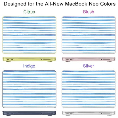 for MacBook Neo 13 Inch Case 2026 Release Model A3404, Blue Aesthetic Ultra-Slim Hard Shell with Keyboard Cover, 6-in-1 Laptop Accessories Bundle for Women Girls, Coastal Stripes - color: Coastal Stripes