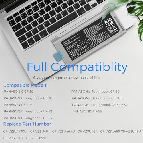 TREE.NB CF-30 Laptop Battery Replacement for Panasonic Toughbook Cf-30 Cf-31 Cf-53 CF-VZSU46 CF-VZSU46S CF-VZSU46U CF-VZSU46R CF-VZSU46AU CF-VZSU71U CF-VZSU72U 10.65V 87W 9cell - size: 6.46x3.19x0.79inch CF-30