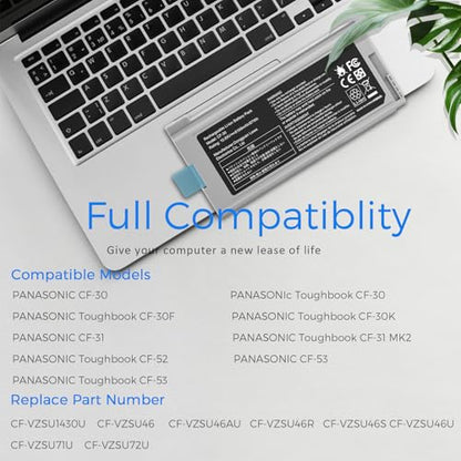 TREE.NB CF-30 Laptop Battery Replacement for Panasonic Toughbook Cf-30 Cf-31 Cf-53 CF-VZSU46 CF-VZSU46S CF-VZSU46U CF-VZSU46R CF-VZSU46AU CF-VZSU71U CF-VZSU72U 10.65V 87W 9cell - size: 6.46x3.19x0.79inch CF-30