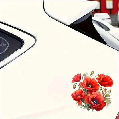 Red Floral PVC Vinyl Car Decals Stickers Waterproof Self-Adhesive Decals for Cars, Laptops, Trucks, Motorcycles Wall Window Luggage Scratch Cover Door Decor Sticker
