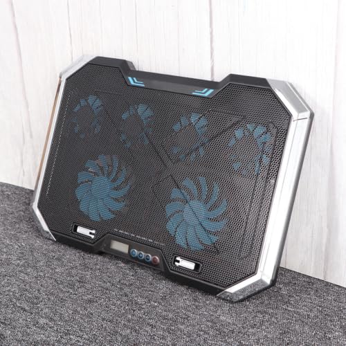 Portable Laptop Cooling Pad and RGB Lighting Effects with 6 Fans and Adjustable Height Stand, Black Plastic and Iron Material, Dual USB Ports, LED Display for Quiet Cooling