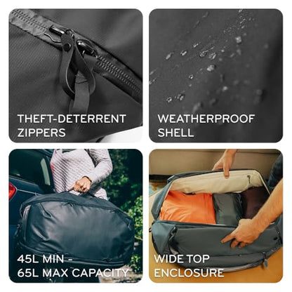 Peak Design Travel Duffelpack 45-65L, Eclipse, Weatherproof Duffel Backpack, Expandable, Extra-Long Zip, Stowable Straps, Fits Packing & Camera Cubes, Versatile Bag for Travel & Adventure - color: Eclipse
