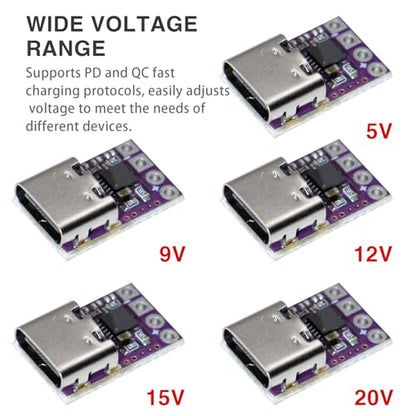 2PCS USB-C PD Trigger Board Module Supports PD 2.0 3.0 Output DC 5V9V12V20V 100W Suitable for Laptop Charge, DIY Power Banks, Power Supply Testing