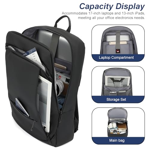 AUGUR Slim Laptop Backpack With 15.6 Inch Sleeve Professional Notebooks Bag Case Laptop Backpack Men Fit Travel/Business/Work - color: 17 Inch Black