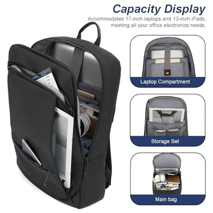 AUGUR Slim Laptop Backpack With 15.6 Inch Sleeve Professional Notebooks Bag Case Laptop Backpack Men Fit Travel/Business/Work - color: 17 Inch Black