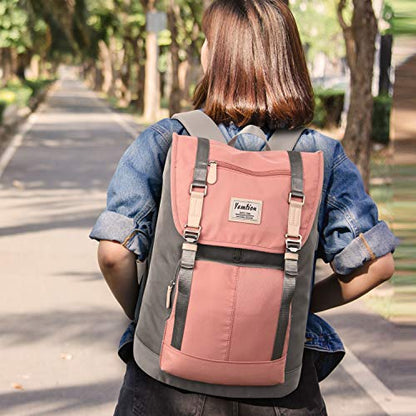 YAMTION 17 Inch Women Backpack School Bags for Teen Girls,College Student Bookbag Computer Backpack with USB Charging Port - color: Pinkgrey