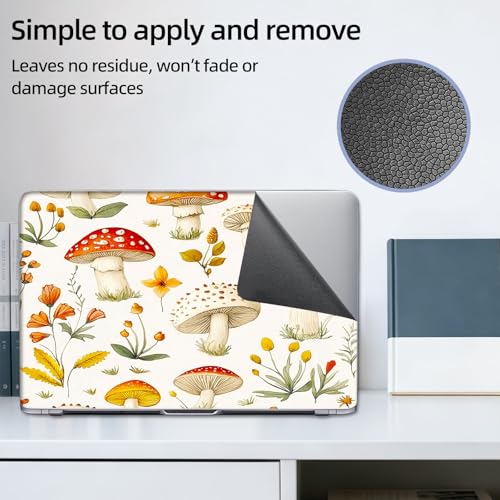 Aesthetic Laptop Skin Sticker, Mushrooms and Wildflowers Waterproof Vinyl Laptop Decal, Removable Bubble Free, Reusable Protective Cover for 13 14 15 15.6 Inch - color: Mushrooms and Wildflowers