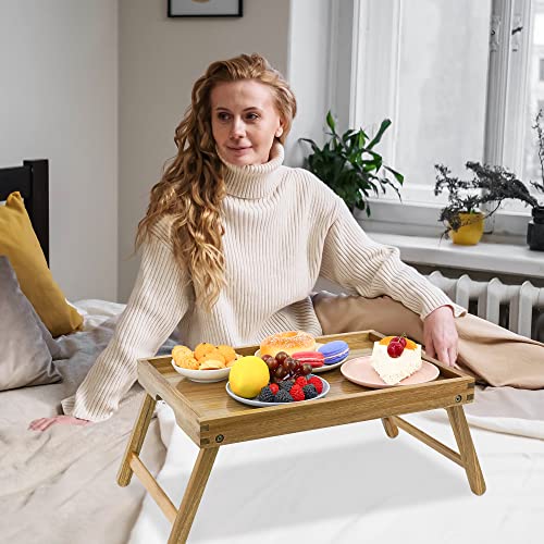 VaeFae Acacia Bed Table Tray, Wooden Breakfast Tray with Folding Legs, Bed Tray for Eating and Laptop, Eating Trays for Bedroom - size: Medium
