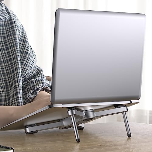 YICOSUN New Concept Laptop Stand - Adjustable Ergonomic Aluminum Riser for MacBook Pro/Air up to 15.6” - Foldable & Portable Computer Stand for Desk, Students, Office, Travel, Gaming - Silver - color: Silver