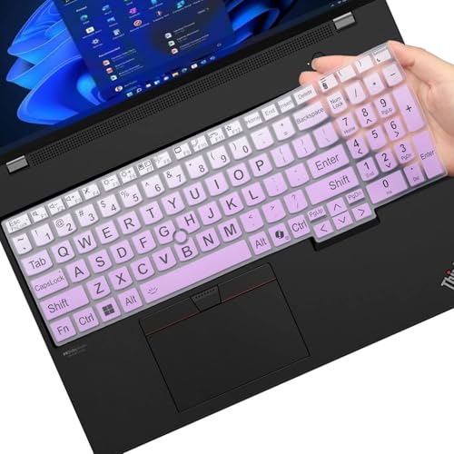 Larger Print Big Lettering Keyboard Cover for Lenovo ThinkPad E16 Gen 1 16", Thinkpad T16 P16 P16v P16s Gen 2/Gen 1 16", Thinkpad L15 Gen 4/3 15.6" (Not Fit Thinkpad Z16, L15 Gen 2/1)-OmbrePurlple - color: OmbrePurlple（Large Print）