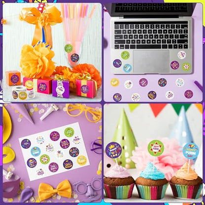 CNhoqc Happy Purim Stickers Roll - 1000 Pcs Round Happy Purim Waterproof Vinyl Reusable Laptop Sticker Coloring Book Scrapbook Water Bottle Page Activity Pad Party Favor Skateboard Gift Wraping Reward - style: Happy Purim