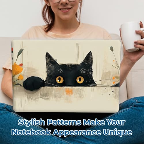 Reusable Universal Laptop Skin Sticker, Cut to Fit for 11.6–15.6 Inch Laptops, Waterproof Protective Film, No-Residue - Flower Cat Peek - color: Flower Cat Peek