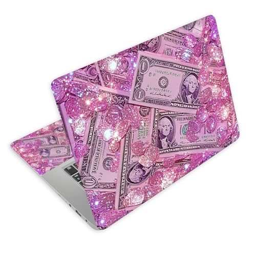 Universal Laptop Skin Decal, 3-Piece Vinyl Protector for 12 13 14 15.6" Notebook, Waterproof Anti-Scratch, Easy Trim & Bubble-Free Finish, Pink Glittering Dollar Bills - color: Pink Glittering Dollar Bills