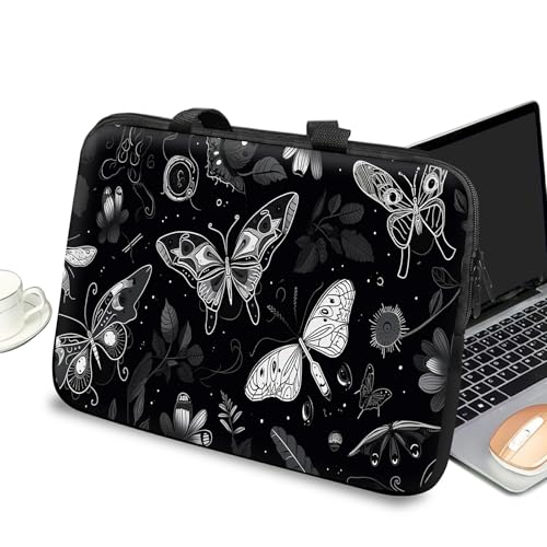 Universal Laptop Case Sleeve 10 inch with Handle and Zipper, Kids Tablet Carrying Case Messenger Bag Portable Tote Bag for 7-10 inch iPad/Notebook/eBook/Readers, Black Butterfly - color: Black Butterfly, size: 10 inch