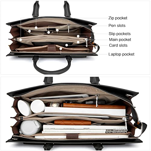 BOSTANTEN Briefcase for Women Laptop Tote 15.6 Inch Genuine Leather Handbag Work Bag Beige - color: C-black