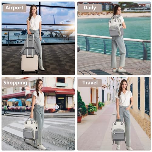 Laptop Backpack Women Work Bag - Travel Backpack Purse with USB Charger 15.6 Inch Nurse Bag College Teacher Business Backpack Waterproof Laptop Bag Beige Grey - color: 6-beige Grey, size: 15.6 Inch