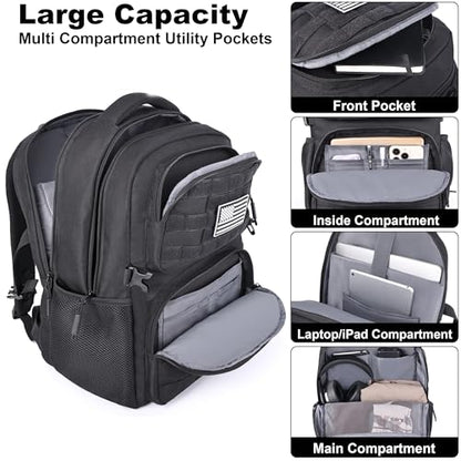 MOZETO 17 Inch Laptop Backpack, Large Tactical Inspired Travel Bag (Black) | USB Charger Port Computer Bag 18x14x8 Flight Approved Personal ltem Carry on Travel Backpack