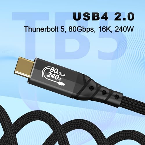 ZIKNYDO 80Gbps for Thunderbolt 5 Cable 3.3FT/1m, USB 4 2.0 Cable 120Gbps Bandwidth for 16K/Dual 8K Displays, PD3.1 240W Charging, for Thunderbolt 4, SSD, MacBook M4 Pro/Max, eGPU, Mac mini M4 Pro - size: 3.3FT*1