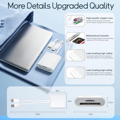 SD Card Reader for iPhone USB C, Micro sd Card Adapter, Dual Interface Memory Card Reader for iPhone/MacBook/USBC Laptop for SD/TF Card, Plug & Play