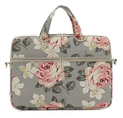 White Rose Patten water resistant Laptop Shoulder Messenger Bag Case Sleeve for 15 Inch 15.6 Inch Laptop,Laptop Briefcase - color: White Rose, size: 15-15.6 Inch