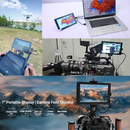 PD70 7-inch Rugged Camera Field Monitor, 2600 Nits HD IPS 1920x1080, Mini HDMI Input, Portable Reinforced Display for DSLR Cameras and Video Production Rigs