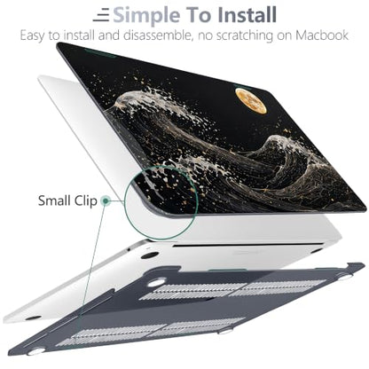 Batianda AstroGrid Case for MacBook Pro 13 inch, Midnight Great Wave | Fits Model A2338 M2 M1 A2251 A2289,1.2mm Slim Lightweight Hard Shell Cover, Scratch Resistant,4-in-1 Accessories Bundle - color: Midnight Great Wave