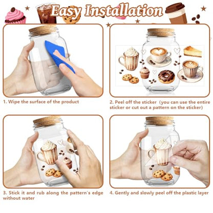 Peacoblue UV DTF Cup Wraps Transfer Stickers Coffee Drinks Pattern, 10 Sheets Waterproof Custom Vinyl Transfer Sticker 16oz Coffee Glass Cup Tumbler Bottle Mug Decals for Men Women - style: Coffee Drinks