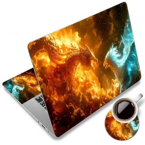 Laptop Skin Sticker Decal 12"-15.6" Universal Laptop/Notebook/Netbook Vinyl - Waterproof Scratch Resistant,Fits HP Dell Lenovo MacBook,2 Free Wrist Pads,Easy Apply & Remove,Blue Fire Dragon - color: Blue Fire Dragon