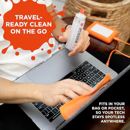 WHOOSH! Screen Shine Duo - Screen Cleaner Spray for iPad, Monitor, Laptop, MacBook - 3.4 oz & 0.3 oz Bottles with 2 Microfiber Cloths - Portable Electronic Cleaning Kit for Travel, Office, and Home - size: 3.7 Fl Oz (Pack of 1)
