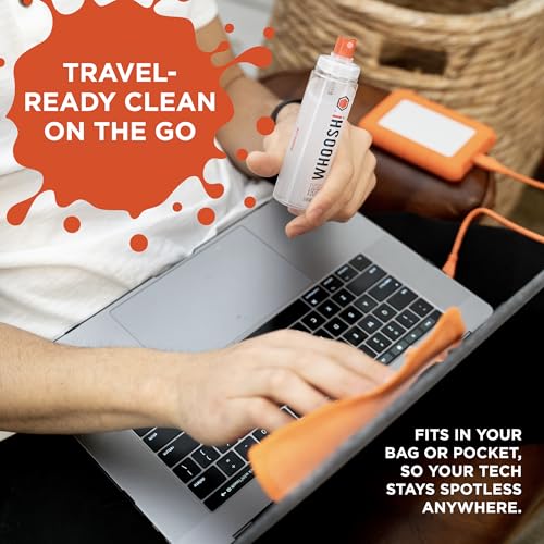 WHOOSH Screen Cleaner and Wipe Kit Duo, 3.7 fl oz + 0.3 fl oz | Large and Travel Size Bottles, Non Toxic and Odorless, For iPad, MacBook and Car Screens, 2 Microfiber Cloths - size: 3.7 Fl Oz (Pack of 1)