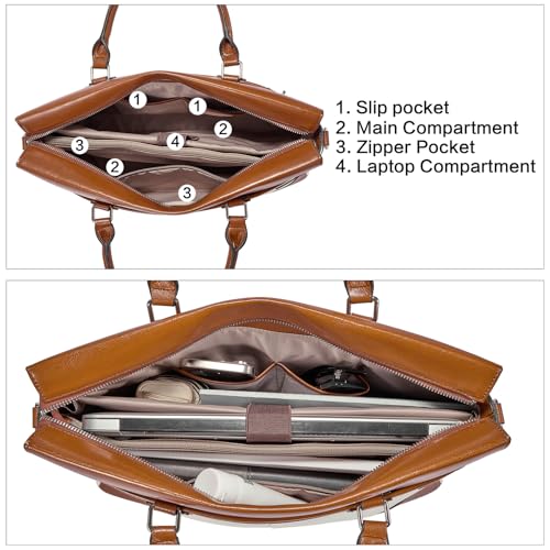 BOSTANTEN Briefcase for Women Leather Laptop Bag 15.6 inch Computer Messenger Office Business Work Tote - color: Apricot