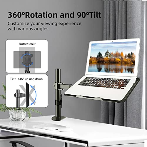 suptek Single Laptop Notebook Desk Mount with Tray for 13-27 inch Computer Screen, Fully Adjustable Laptop Desk Arm for Notebook up to 17’’, Weight up to 15.6 lbs - style: Single laptop mount