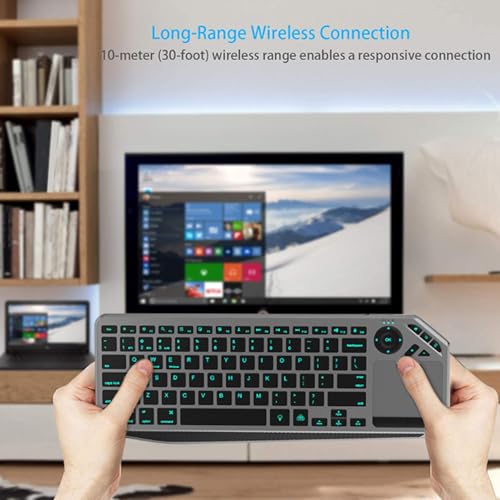 Tangxi Wireless Touch Keyboard with Touchpad, 7 Color Backlight Keyboard for TV PC Laptop Tablet, 2.4G Dual Mode, USB C Rapid Charging, 1000mAh Battery