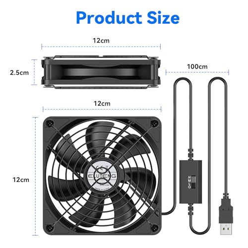ELUTENG USB Computer Cooling Fan with 7 Color RGB Lighting, 3 Speed Controller 1100/1300/1500 RPM Small Exhaust Fan High Airflow Cooling Fan for Router Modem Receiver DVR PlayStation Xbox TV Box