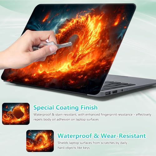 Laptop Skin Sticker Decal 12"-15.6" Universal Laptop/Notebook/Netbook Vinyl - Waterproof Scratch Resistant,Fits HP Dell Lenovo MacBook,2 Free Wrist Pads,Easy Apply & Remove,Fire Dragon Castle - color: Fire Dragon Castle