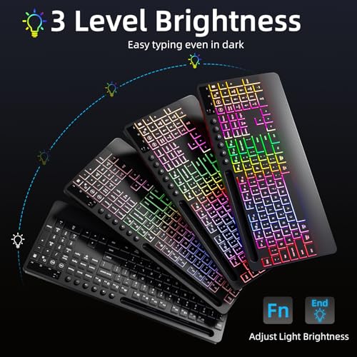 Hamile Wireless Keyboard and Mouse Combo, RGB Backlit, Ergonomic Wrist Rest | Phone Holder, Full Size, 2.4GHz, 3 Level DPI Mouse, Rechargeable Silent Combo for Windows, Mac, PC, Laptop, Black