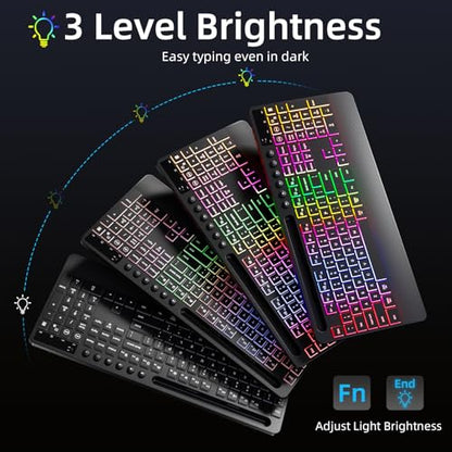 Hamile Wireless Keyboard and Mouse Combo, RGB Backlit, Ergonomic Wrist Rest | Phone Holder, Full Size, 2.4GHz, 3 Level DPI Mouse, Rechargeable Silent Combo for Windows, Mac, PC, Laptop, Black